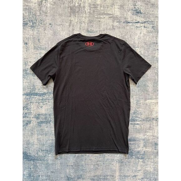 Under Armour Black White Red Logo Loose Fit Short Sleeve Tee Men's Small - Picture 2 of 4